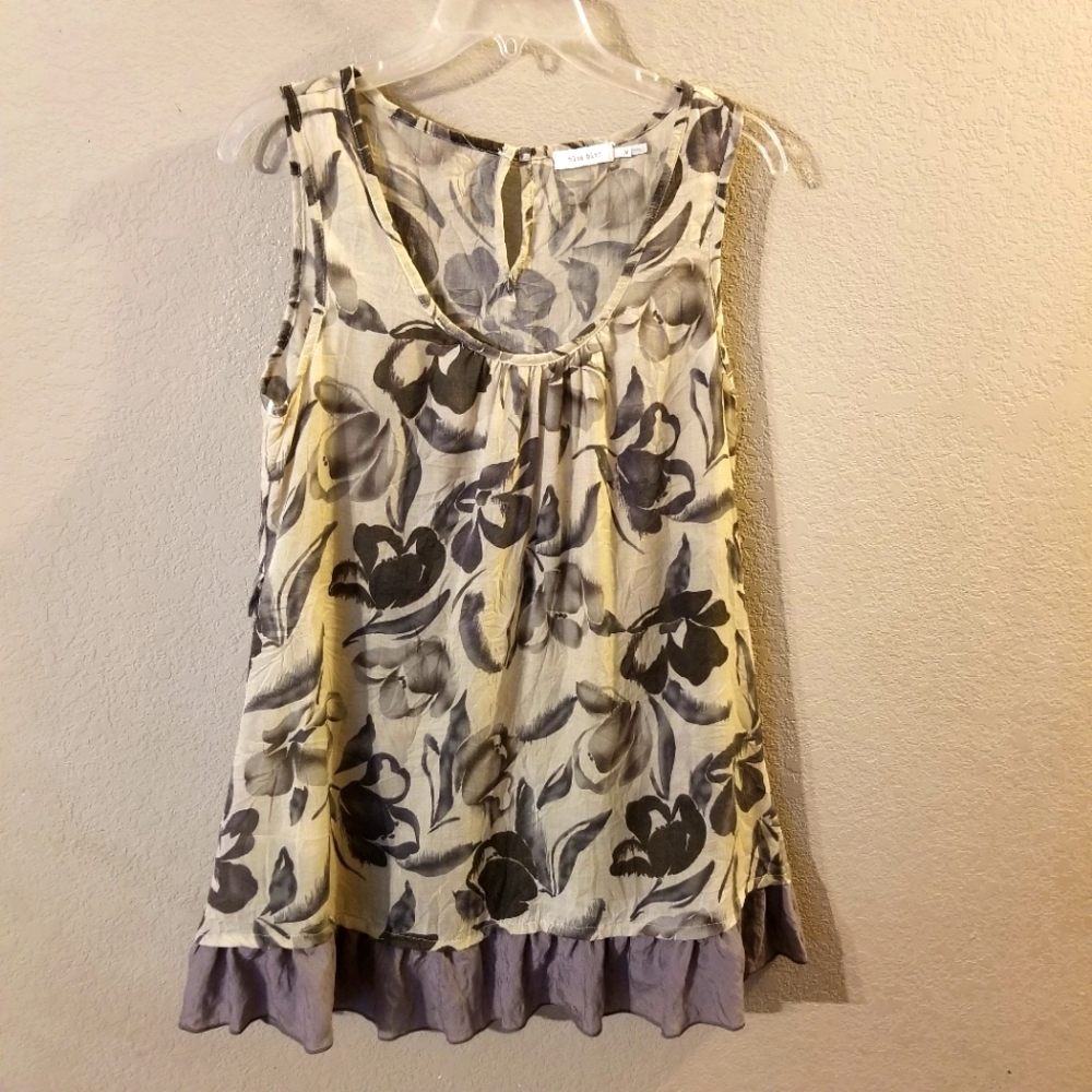 Bluebird Womens Green Floral Sleeveless Lightweight Tunic Semi Sheer M